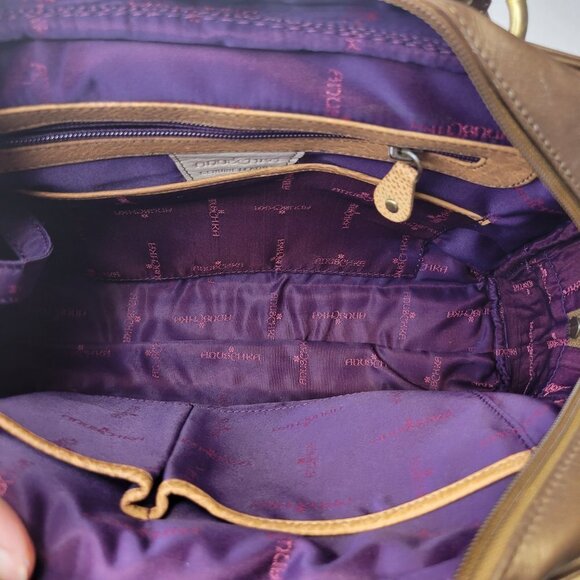 Anuschka Leather Handbag Bronze Gold Handpainted Triple Compartment Handbag - Picture 14 of 16